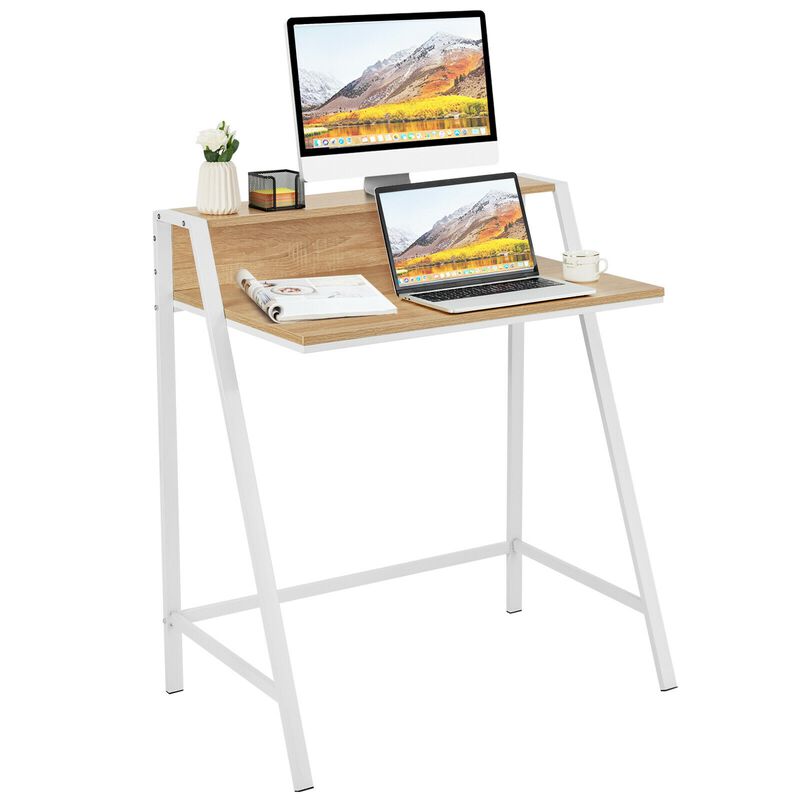 2 Tier Computer Desk PC Laptop Table Study Writing Home Office Workstation