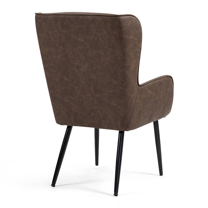 Glamour Home Benning Brown Vintage Faux Leather Accent Chair with Black Iron Legs