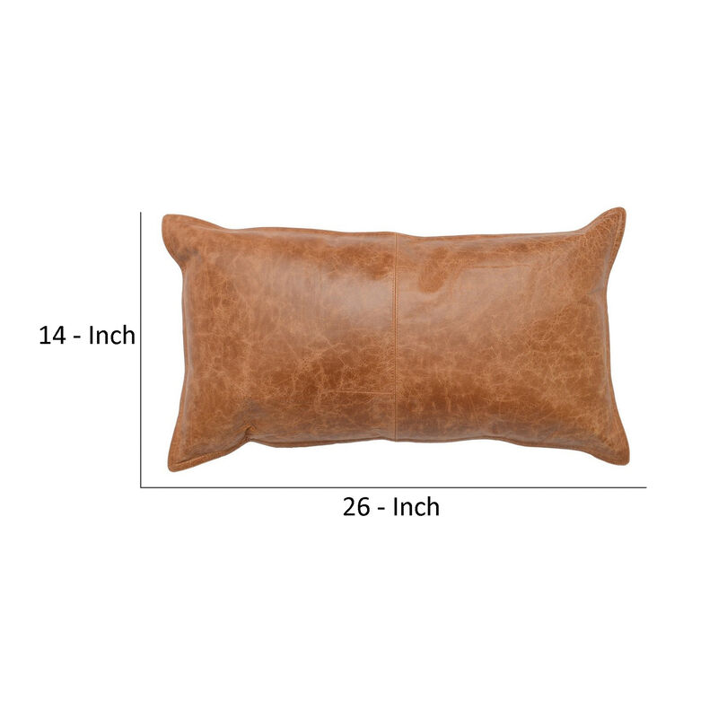 Rectangular Leatherette Throw Pillow with Stitched Details, Small, Brown - Benzara