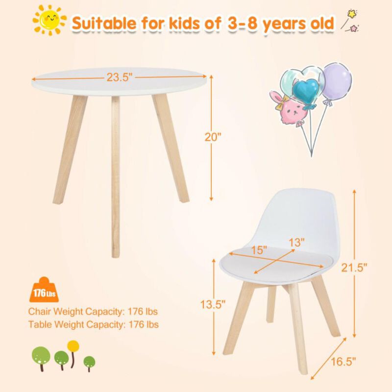 Hivvago Modern Kids Activity Play Table and 2 Chairs Set with Beech Leg Cushion