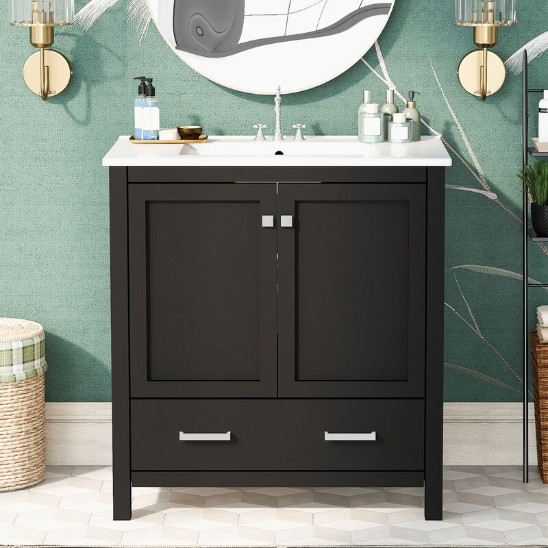 Whisen 30 in. Bathroom Storage Cabinet Bathroom Vanity with 2 Soft Closing Doors and Drawer