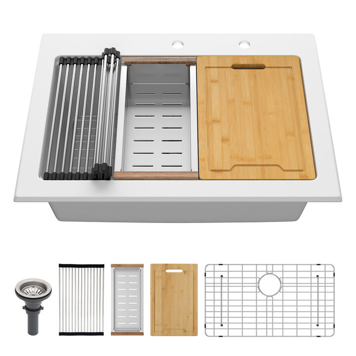 30x22x10 Inch White Granite Composite Drop In Workstation kitchen Sink Single Bowl Quartz Kitchen Sink With Beveled Edge