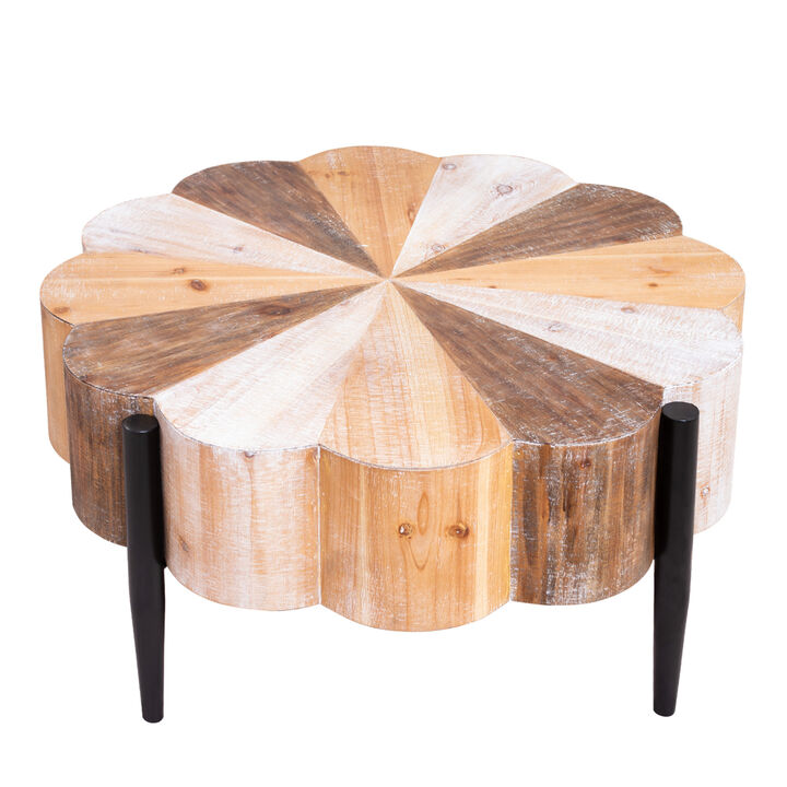 GOODSILO Rustic Flower-Shaped Manufactured Wood Coffee Table with Vintage Distressed Finish and Industrial Metal Legs