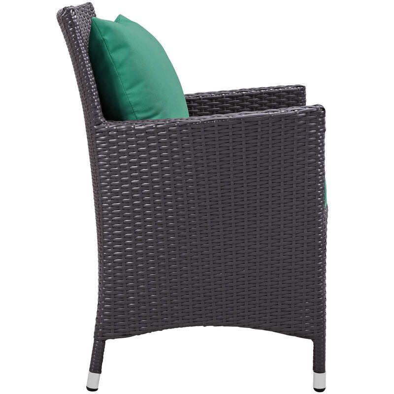 Modway Convene Wicker Rattan Outdoor Patio Dining Armchair with Cushion in Espresso Green