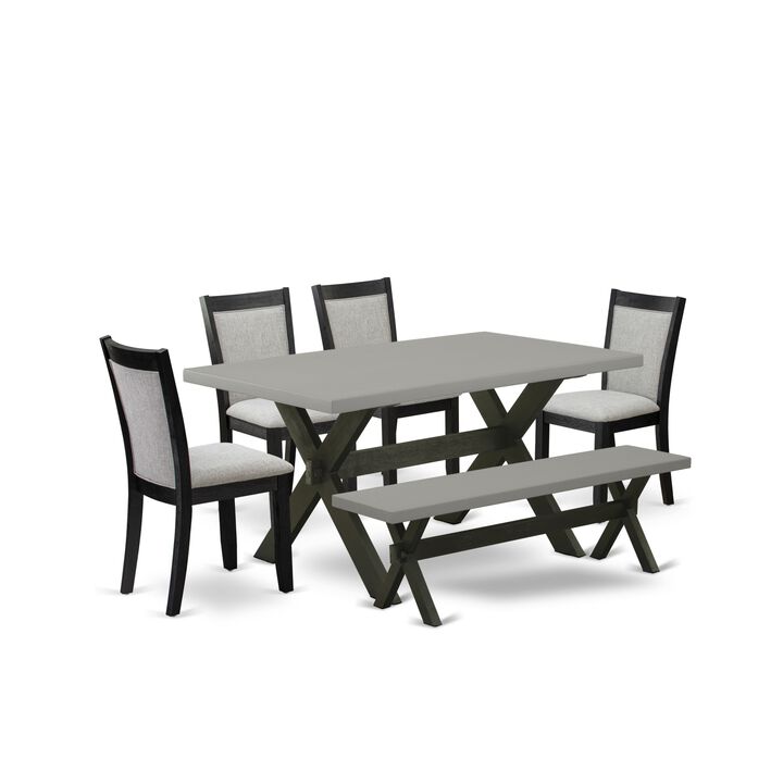 East West Furniture X696MZ606-6 6Pc Dining Set - Rectangular Table , 4 Parson Chairs and a Bench - Multi-Color Color