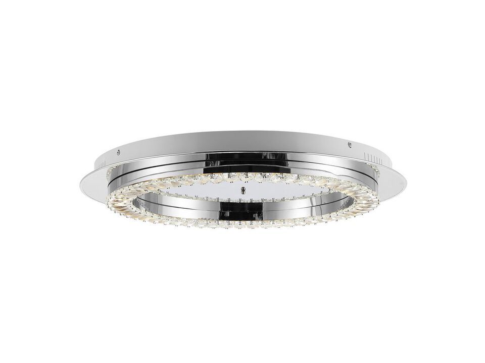 Cristal 24" Integrated Iron/Crystal Glam LED Flush Mount, Chrome/Clear