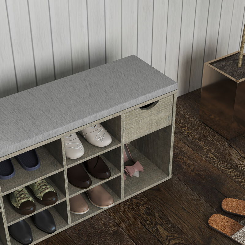 3-Tier Entryway Shoe Bench &ndash; 9 Cubbies Storage Organizer with Cushion, Drawer image number 5