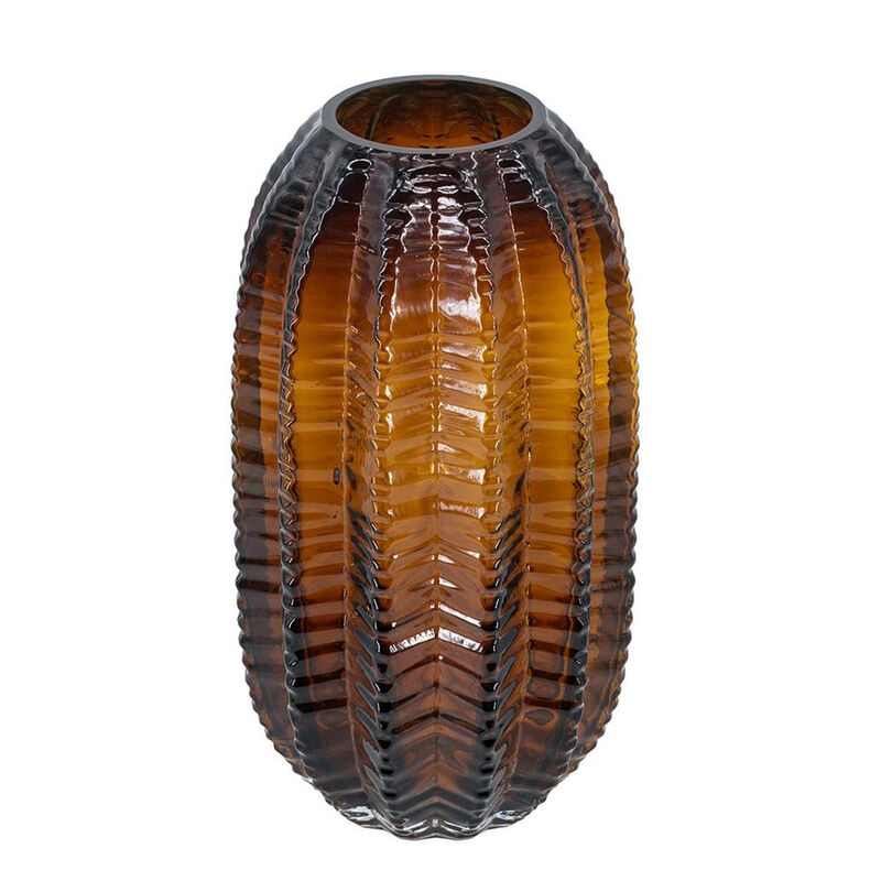 HomeRoots 11" Burnt Umber Glass Textured Round Table Vase image number 3