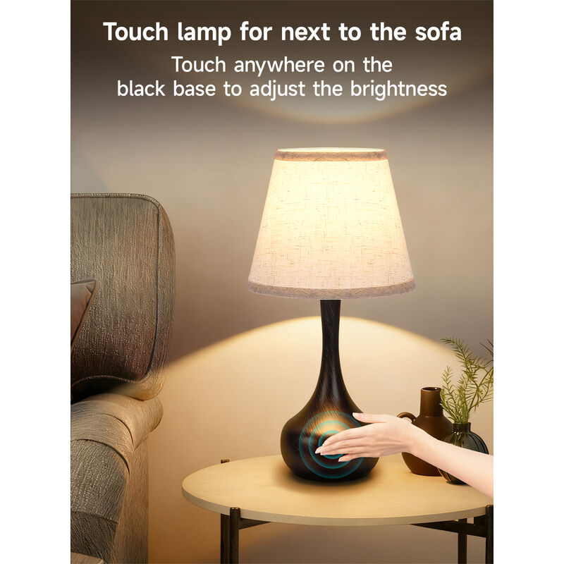 17.3 in. Table Lamp with Gray Linen Shade and Touch Control (Set of 2)