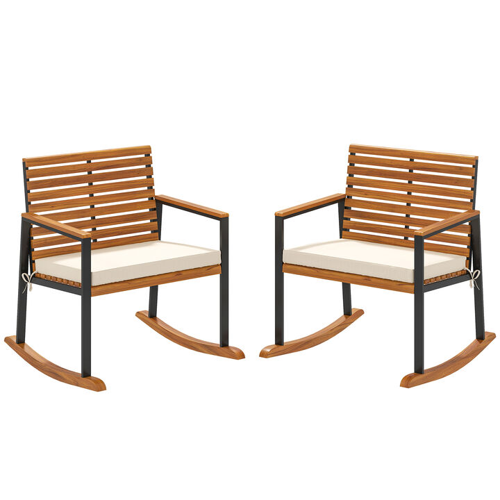 Hivvago Patio Rocking Chair Set of 2 Acacia Wood Outdoor Chairs