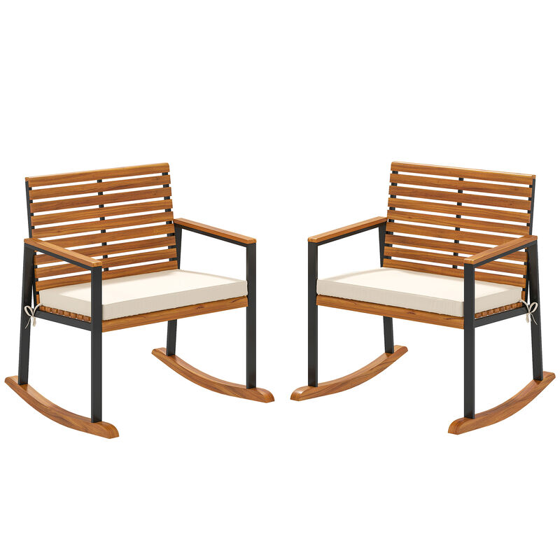 Hivvago Patio Rocking Chair Set of 2 Acacia Wood Outdoor Chairs image number 0