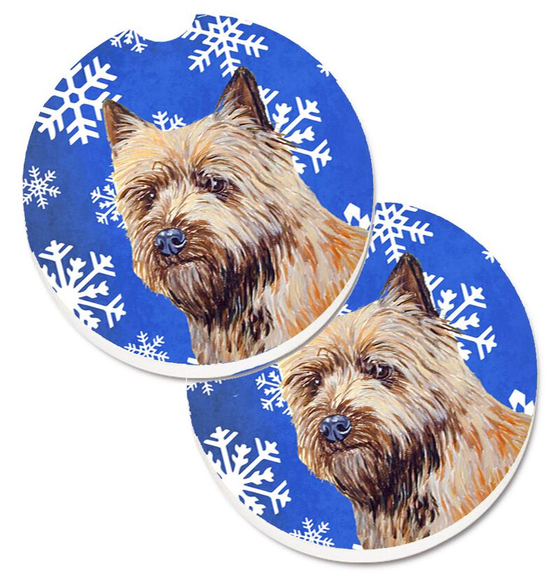 Caroline's Treasures Cairn Terrier Winter Snowflakes Holiday Set of 2 Cup Holder Car Coasters LH9275CARC, 2.56, Multicolor image number 0
