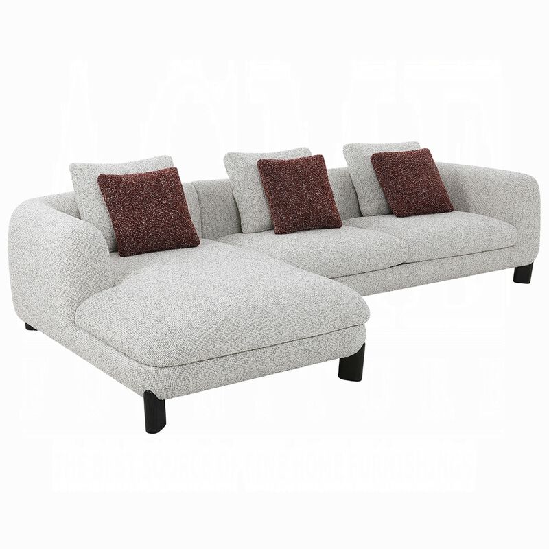 Meru Sectional Sofa, 3 Pillows, Maroon Beige Tweed Boucle, 120 Inch