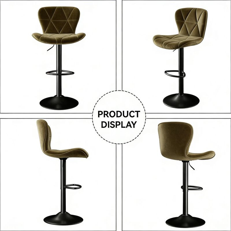 Faux Leather Swivel Bar Stools Set of 2, Adjustable Counter Height Kitchen Chairs, Iron Frame High Backrest 360&deg; Barstools for Kitchen Counter, Outdoor image number 2