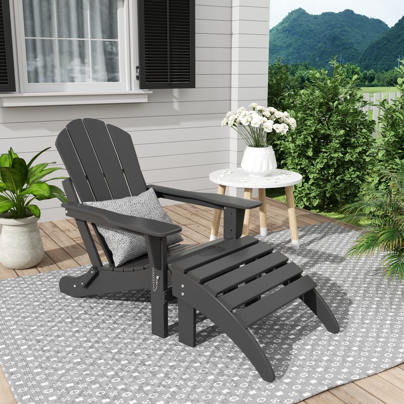 WestinTrends Folding Adirondack Chair With Footrest Ottoman Set