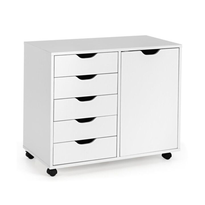 Hivvago 5-Drawer Dresser Chest Mobile Storage Cabinet with Door-White