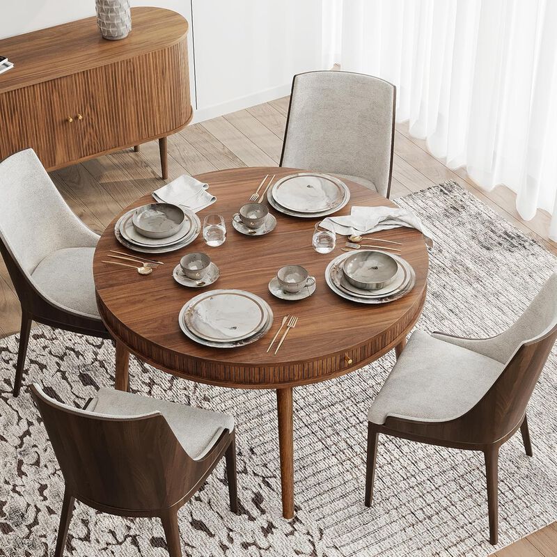 SLIDDO 47'' Round Dining Table for 4 People - Pre-Assembled With 2 Hidden Storages.