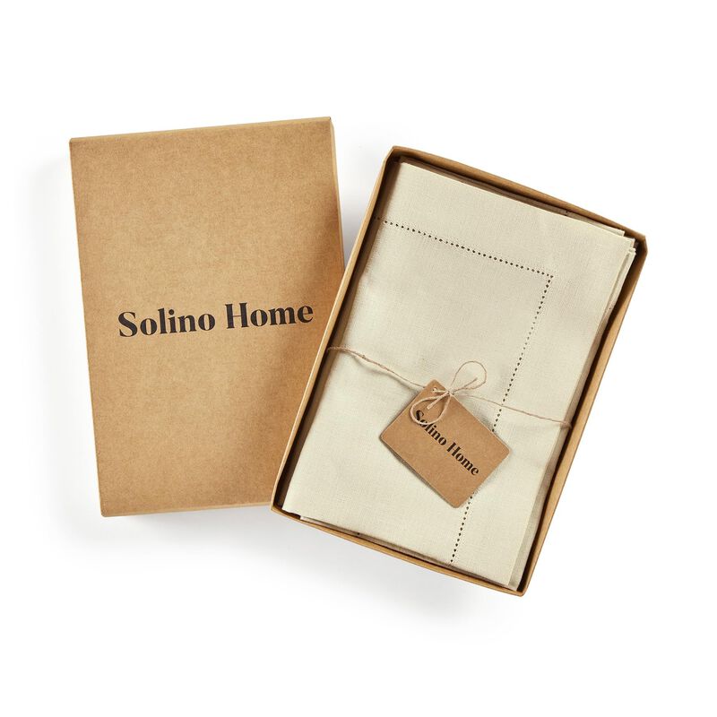 Solino Home 100% Pure Linen Dinner Napkins Set of 4 - Medium Weight Hemstitch