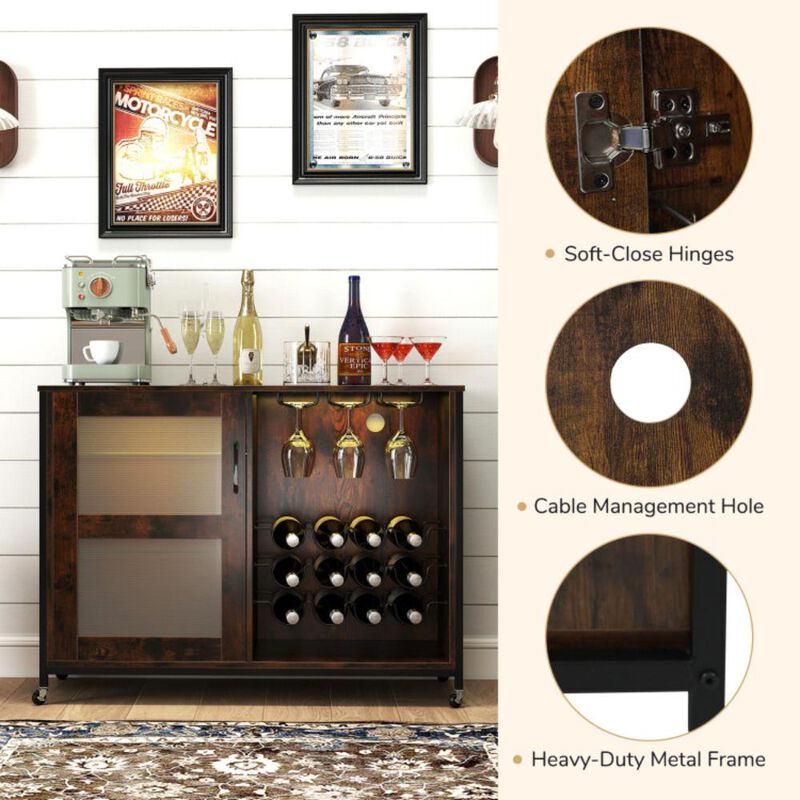 Hivvago Wine Bar Cabinet with LED Light and Adjustable Shelves