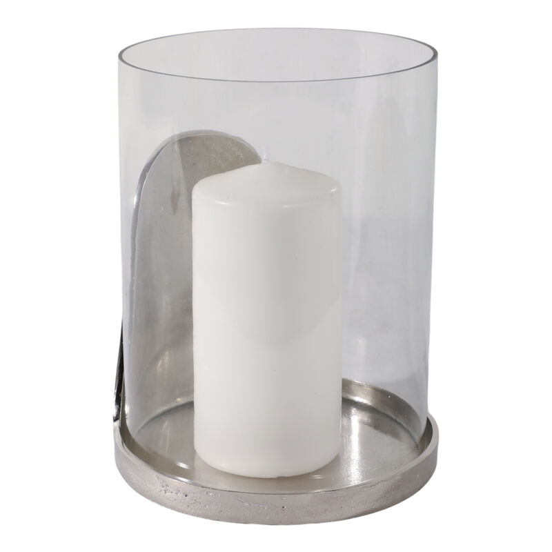 8x7" Metal Base Hurricane Pillar Holder, Silver/ C image number 1