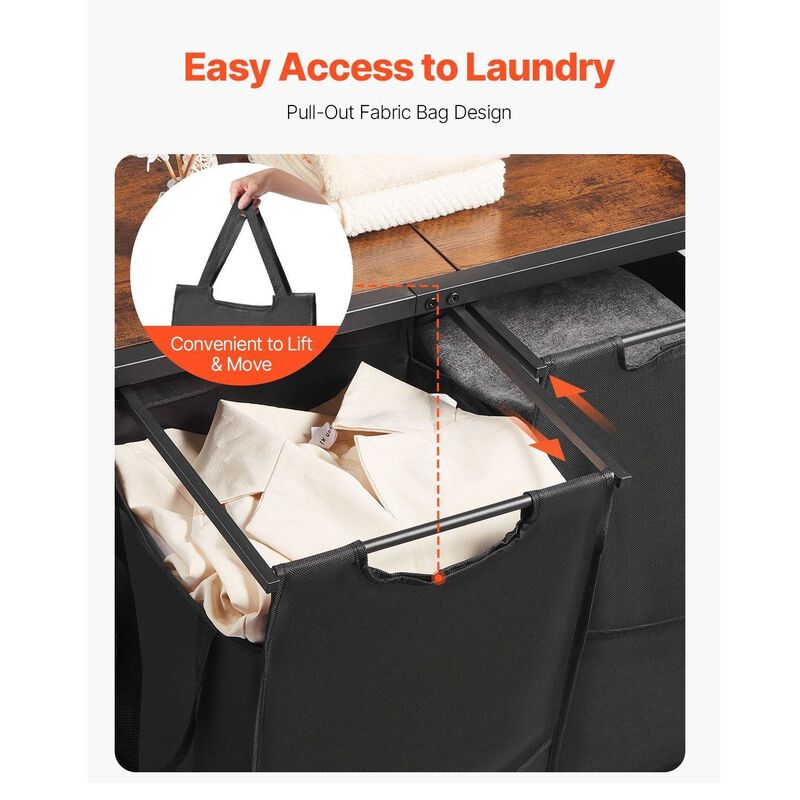 Freestanding Laundry Hamper with Rack, 3 Tier Shelves and 2 Section Sorter with Drawers-Black image number 5