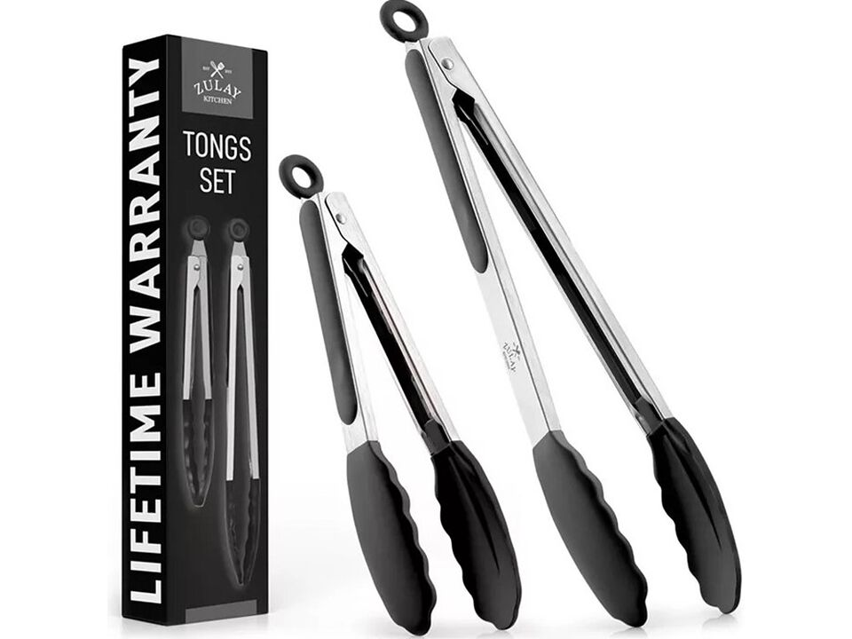 Zulay Kitchen Premium Set of Stainless Steel Tongs 2-Pc.