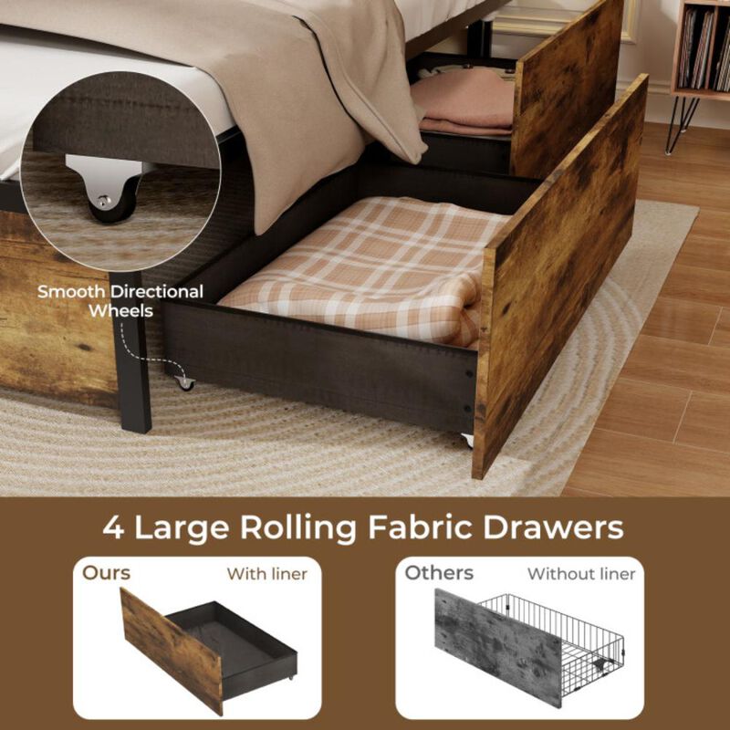 Hivvago Bed Frame with Drawers LED Lights and USB Ports
