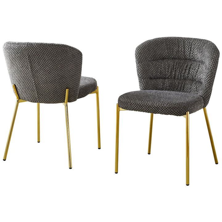 Dark Gray Fluffy Fabric With Gold Chrome Base, Set Of 2