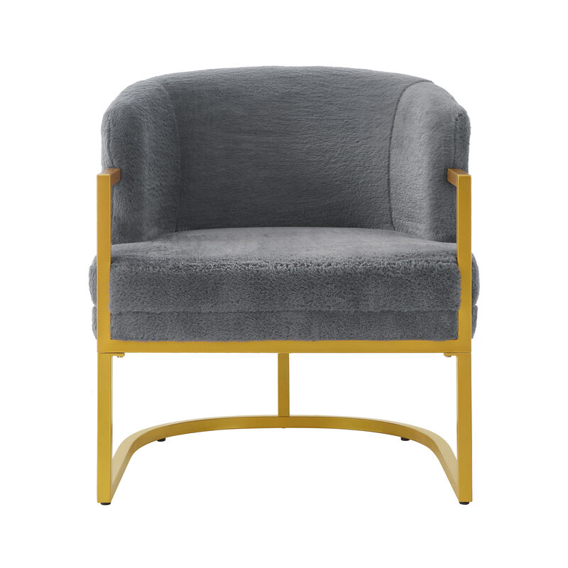 Merax Faux Rabbit Fur Accent Chair with Golden Metal Frame image number 3