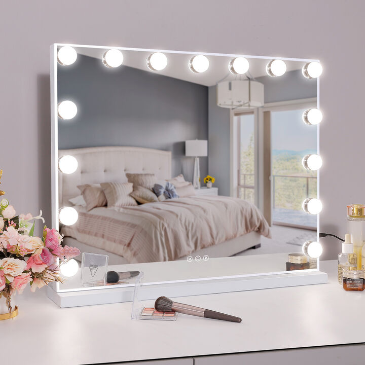 23''x19''  Hollywood Makeup Vanity Mirror 15 LED Bulbs USB Port White