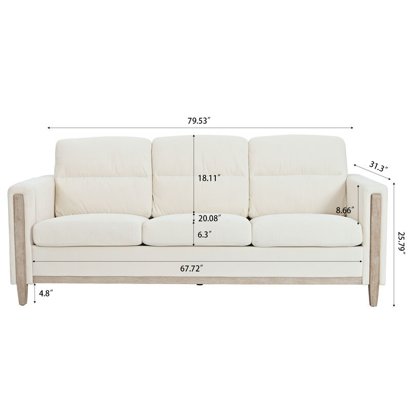 Sofa Couch for Living Room - Comfortable Solid Wood 3 Seater Sofa