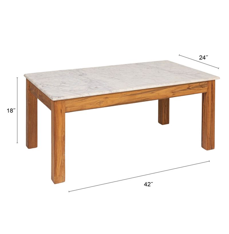 Rectangular Teak and Marble Coffee Table image number 2