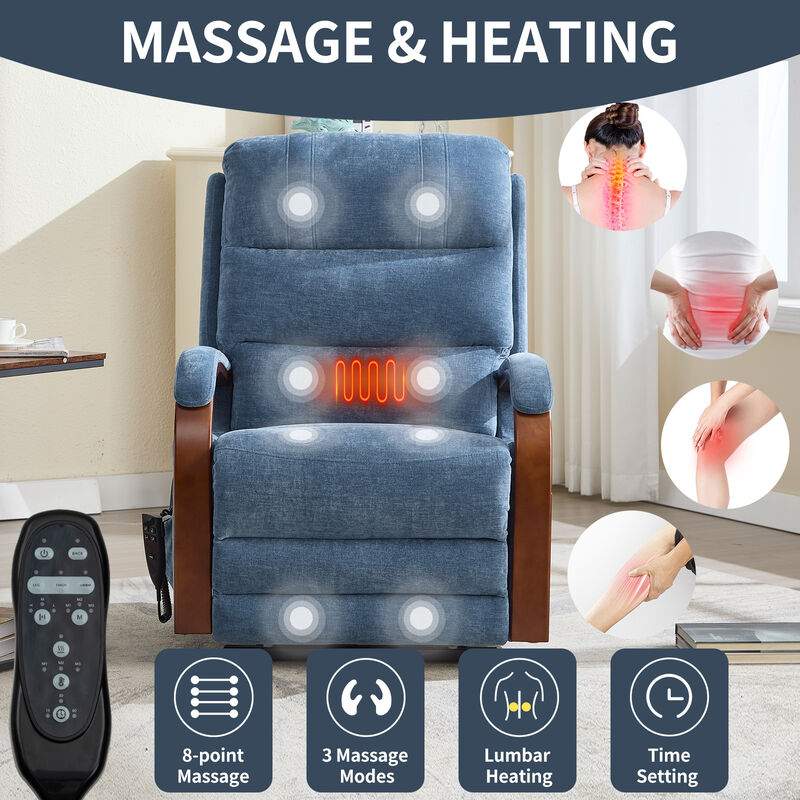 Power Leatheraire Lift Recliner Chair Dual Motor Infinite Position with Solid Wood Armrests, Heat Massage image number 3