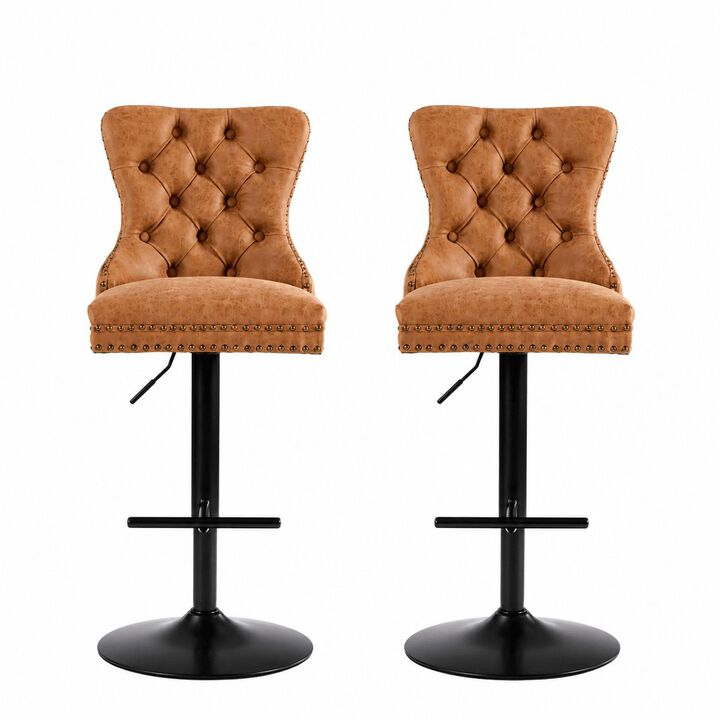 Tufted Retro Adjustable Swivel Bar Stools, Set of 2, Counter Height Chairs