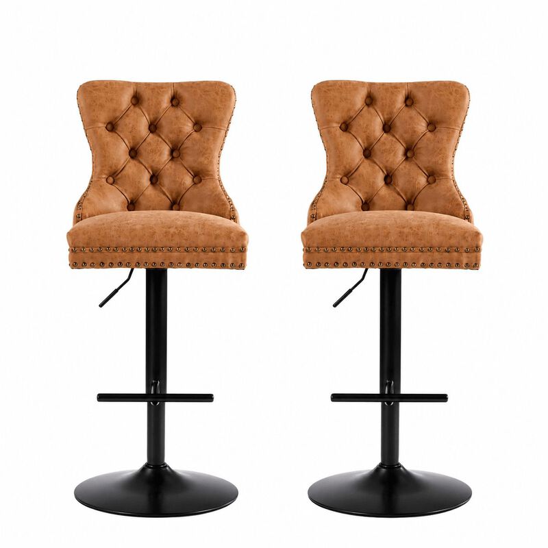 Tufted Retro Adjustable Swivel Bar Stools, Set of 2, Counter Height Chairs image number 0