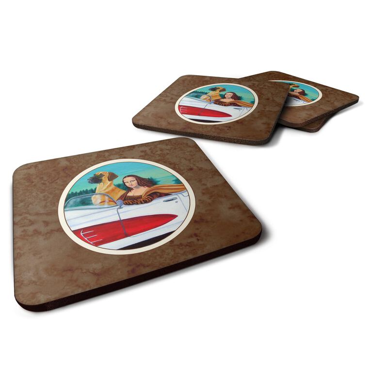 Caroline's Treasures 7282FC Great Dane With Mona Lisa Foam Coasters (Set of 4), 3.5, Multicolor image number 0
