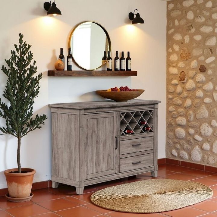 Gray Wine Cabinet with Doors &ndash; Rustic Bar Cabinet with Bottle Storage