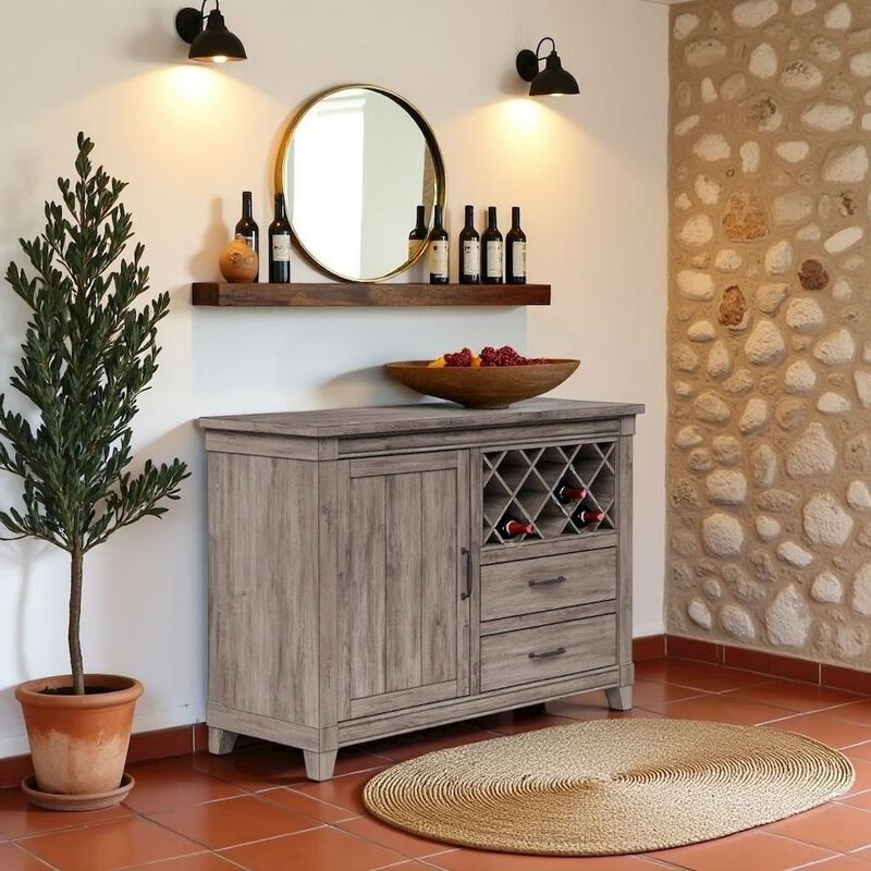 Gray Wine Cabinet with Doors &ndash; Rustic Bar Cabinet with Bottle Storage image number 1
