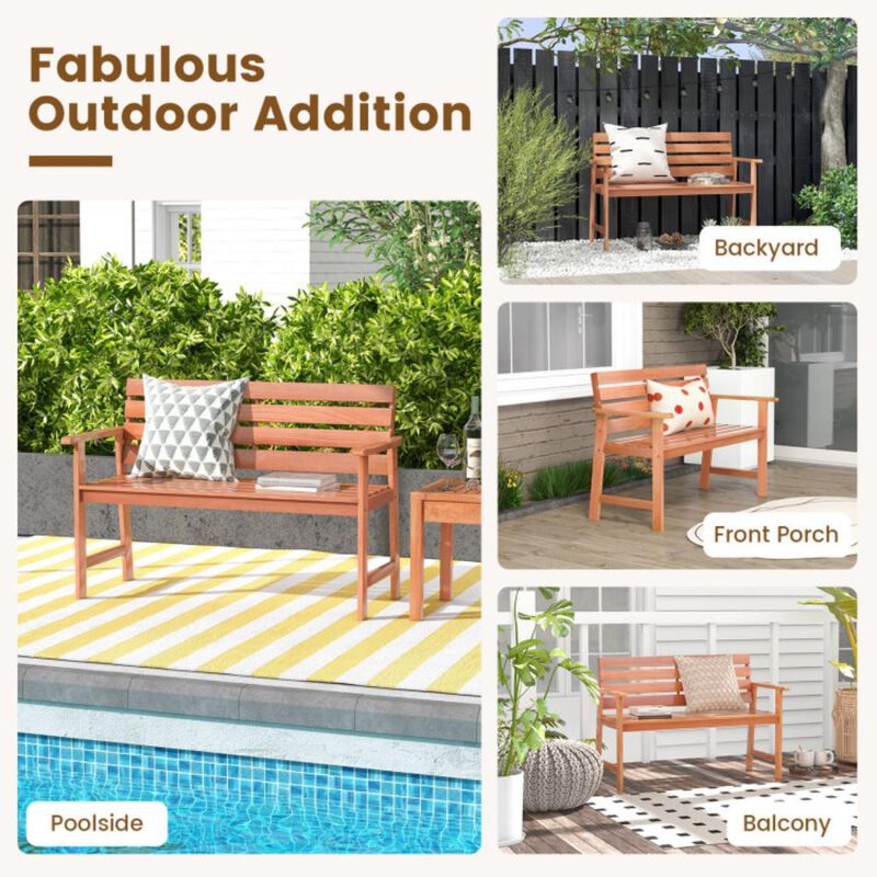 Hivvago Patio Hardwood Bench Wood 2-Seat Chair with Breathable Slatted Seat & Inclined Backrest