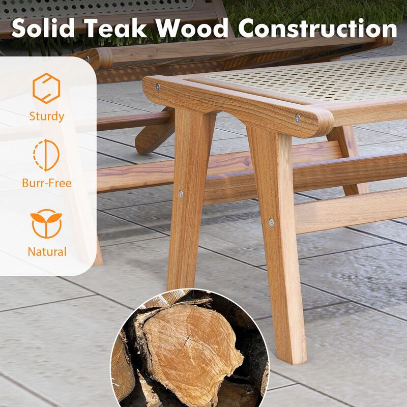 Natural Teak Wooden Foot Rest with Handwoven Rattan