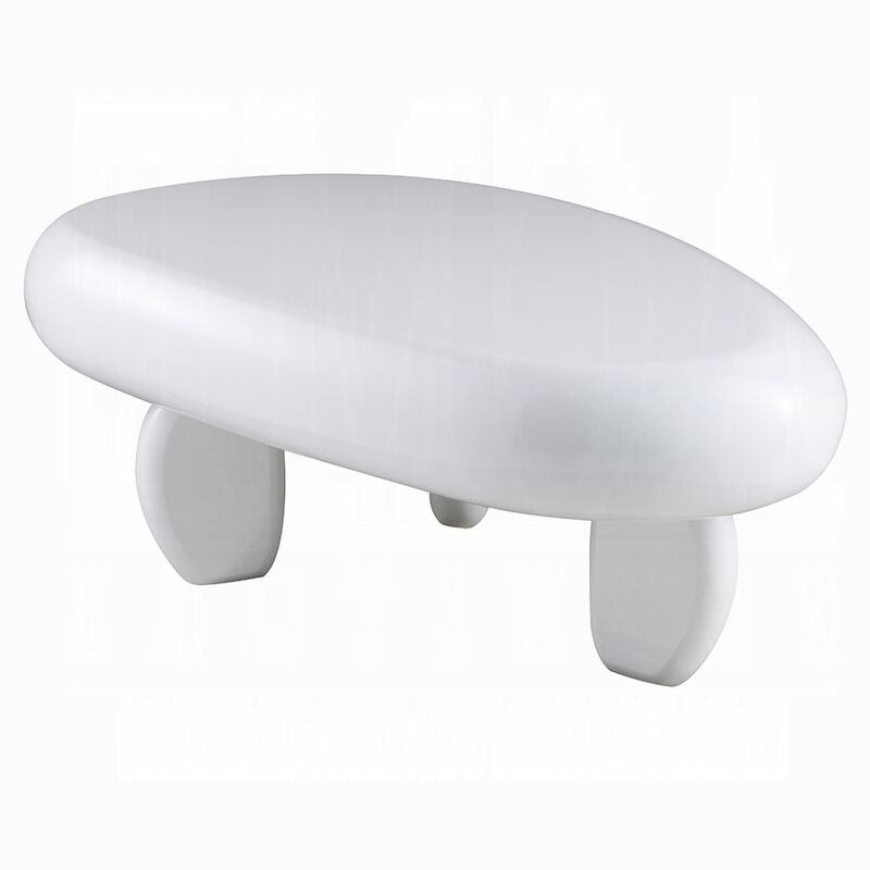 Vayu Coffee Table, 30 Inch Asymmetric Pebble Design, High Gloss White image number 3