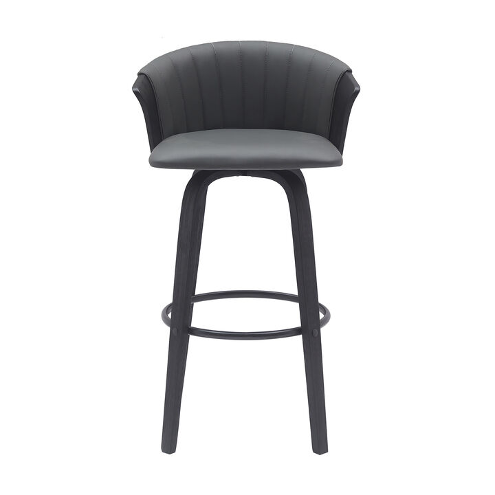 HomeRoots Faux Leather Cafe-Style Counter Stool with Armrests and Wood Base