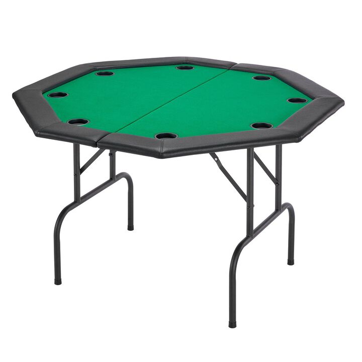8 Player Folding Poker Table, Octagonal Casino Game Table with Padded Rails & Cup Holders