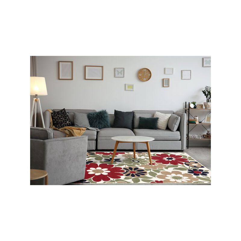 Novelle Home Functional Style Red Cream Floral Rug, 4'7 x 6'7, 4'7 x 6'7 image number 2