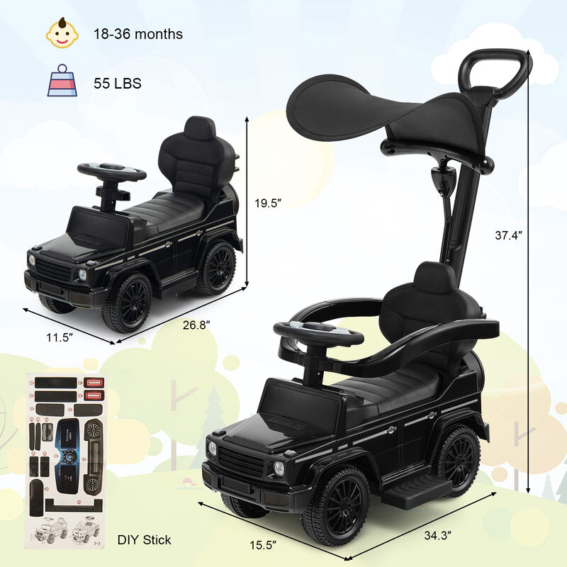 3-in-1 Kids Ride-On Push Car with Canopy for Toddler Outdoor Play image number 2