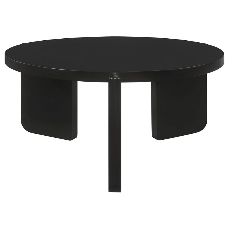 Kiya Coffee Table, 39 Inch Round Top, Black Solid Wood Frame, Panel Legs