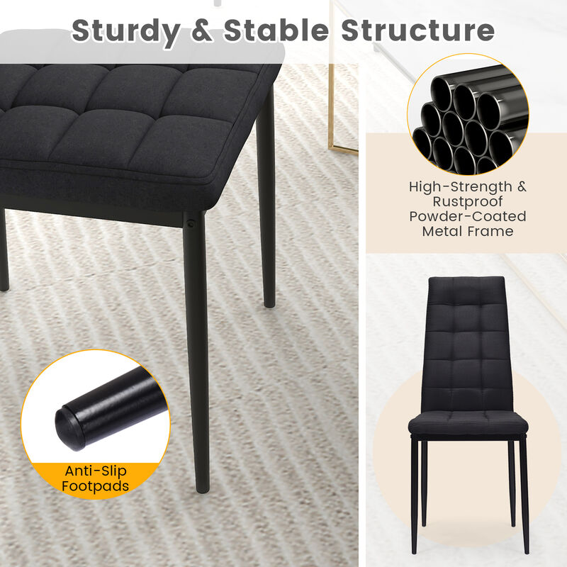 Set of 4 Fabric Dining Chairs Set with Upholstered Cushion and High Back