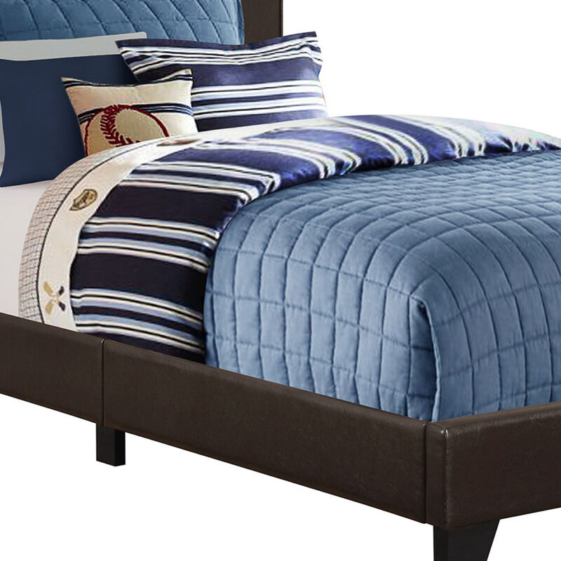Solid Wood Upholstered Bed with Faux Leather, Modern Bedroom Bed Frame