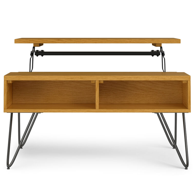 Hunter  36 inch Wide Rectangle Industrial Small Lift Top Coffee Table in Oak