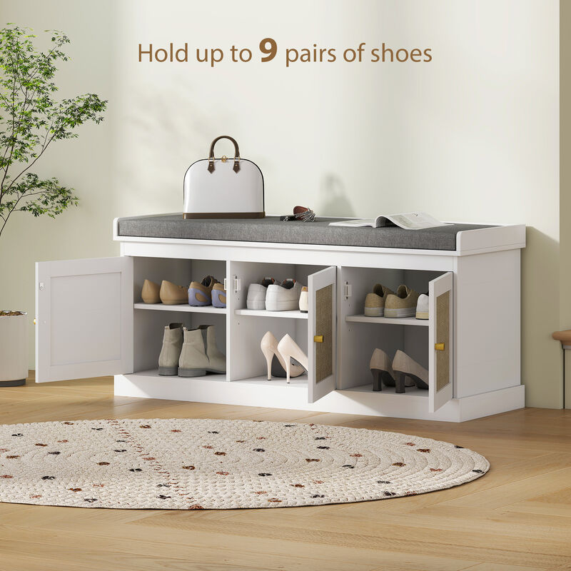 Hivvago Entryway Shoe Bench with Woven Doors and Shelves image number 5